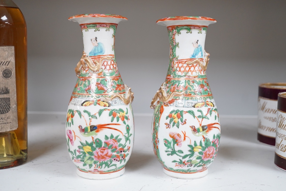 A pair of late 19th century Chinese famille rose porcelain vases, 20cm high